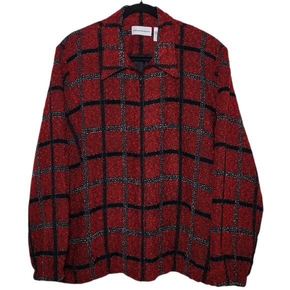 Alfred Dunner Jacket Red and Black Plaid Vintage Zip Fuzzy 18 Cottagecore Preppy - Picture 12 of 12